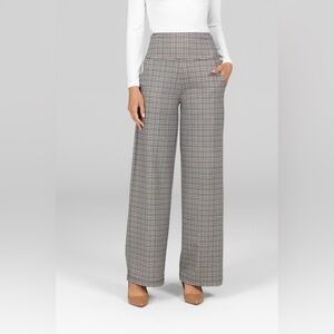 NWT Kira Grace High Waist Wide Leg Pant in Tattersall Plaid Work Yoga Pants M